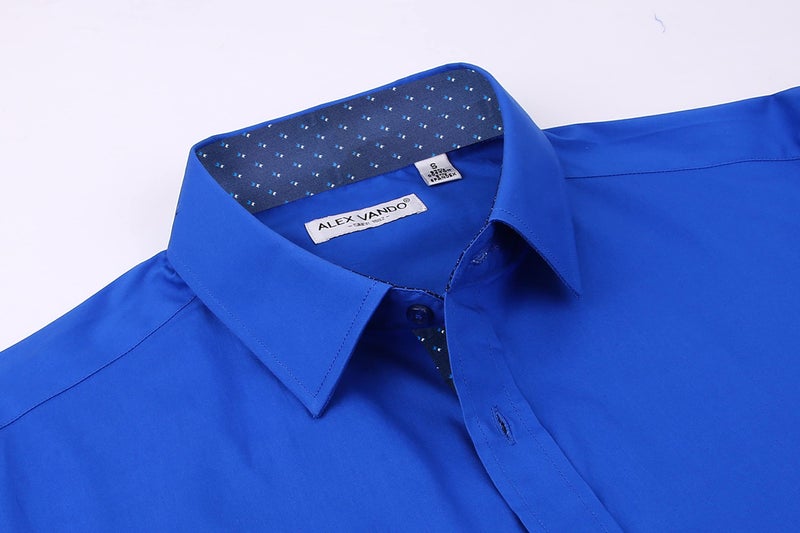 Alex Vando Mens Dress Shirts Regular Fit Long Sleeve Stretch Business Dress Shirts for Men,Royal,Large - Image 3